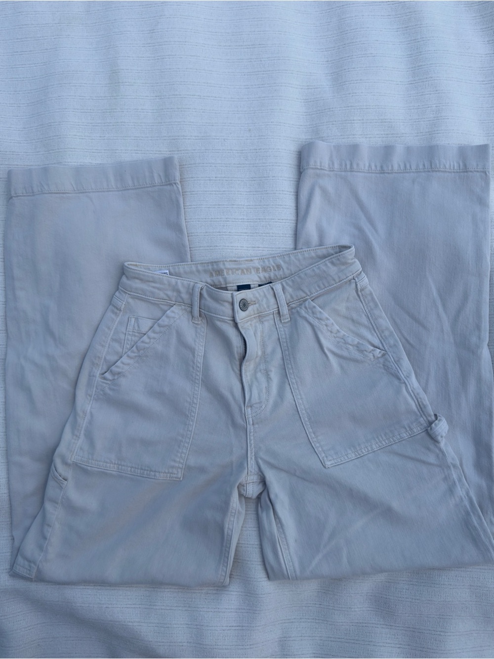 American Eagle White High Waisted Carpenter Utility Pants / Size 4
